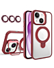 Magnetic Clear Case with 2 Kickstand & Camera Lens - WINE RED for iPhone 15 (Only Ground Shipping)
