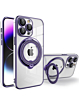 Magnetic Clear Cases with Magsafe Ring Stand - PURPLE for iPhone 15 Pro (Only Ground Shipping)