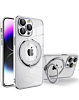 Magnetic Clear Cases with Magsafe Ring Stand - SILVER for iPhone 15 Pro (Only Ground Shipping)