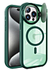 Round Camshield TPU Hybrid Case with Wireless Charger - GREEN for iPhone 15 Pro (Only Ground Shipping)