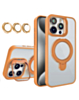 Magnetic Clear Case with 2 Kickstand & Camera Lens - ORANGE for iPhone 15 Pro (Only Ground Shipping)