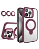 Magnetic Clear Case with 2 Kickstand & Camera Lens - WINE RED for iPhone 15 Pro (Only Ground Shipping)