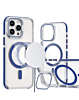 Thin Magnetic Clear Case with Camera Stand Kickstand - BLUE for iPhone 15 Pro (Only Ground Shipping)