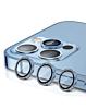 Shop the metal ring with HD tempered glass for iPhone 15 Pro and 15 Pro Max in blue.