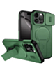 Magnetic Push Slide Lens Case with Kickstand (GREEN) for iPhone 15 Pro Max (Only Ground Shipping)