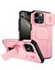 Magnetic Push Slide Lens Case with Kickstand (PINK) for iPhone 15 Pro Max (Only Ground Shipping)