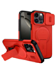 Magnetic Push Slide Lens Case with Kickstand (RED) for iPhone 15 Pro Max (Only Ground Shipping)