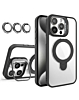 Magnetic Clear Case with 2 Kickstand & Camera Lens - BLACK for iPhone 15 Pro Max (Only Ground Shipping)