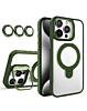 Magnetic Clear Case with 2 Kickstand & Camera Lens - DARK GREEN for iPhone 15 Pro Max (Only Ground Shipping)