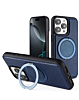 Slim Leather Case with Wireless Charging Kickstand - BLUE for iPhone 15 Pro (Only Ground Shipping)