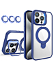 Magnetic Clear Case with 2 Kickstand & Camera Lens - DARK BLUE for iPhone 15 Pro (Only Ground Shipping)