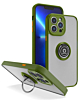 Hard PC Rear / Soft TPU Colorful Border Case with I-ring Holder - NAVY GREEN for iPhone 15 Pro (Only Ground Shipping)