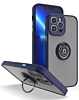 Hard PC Rear / Soft TPU Colorful Border Case with I-ring Holder - NAVY BLUE for iPhone 15 Pro (Only Ground Shipping)