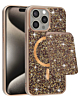 Magnetic Diamond Dual Layer Protection Case with Magnetic Card Slot- GOLD for iPhone 15 Pro Max (Only Ground Shipping)