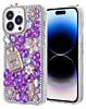 Shiny Rhinestone Case with Bear Design - PURPLE for iPhone 15 Pro Max (Only Ground Shipping)