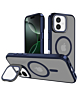 Slim Transparent Camera Stand Case with Wireless Charging - NAVY BLUE for iPhone 16 (Only Ground Shipping)