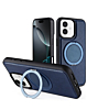 Slim Leather Case with Wireless Charging Kickstand - BLUE for iPhone 16 (Only Ground Shipping)