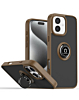 Hard PC Rear / Soft TPU Colorful Border Case with I-ring Holder - DESERT TITANIUM for iPhone 16 Plus (Only Ground Shipping)
