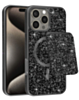 Magnetic Diamond Dual Layer Protection Case with Magnetic Card Slot- BLACK for iPhone 16 Pro Max (Only Ground Shipping)