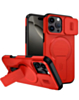 Magnetic Push Slide Lens Case with Kickstand (RED) for iPhone 16 Pro Max (Only Ground Shipping)