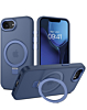 Carbon Wireless Charging Case with Ring Stand for iPhone 16e / 17e (DARK BLUE) (Only Ground Shipping)