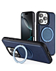 Slim Leather Case with Wireless Charging Kickstand - BLUE for iPhone 16 Pro (Only Ground Shipping)