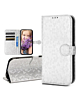 iPhone 16 Pro Honeycomb Design Leather Wallet Case - SILVER (Only Ground Shipping)