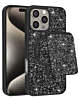 Magnetic Diamond Dual Layer Protection Case with Magnetic Card Slot- BLACK for iPhone 15 Pro Max (Only Ground Shipping)