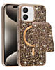 Magnetic Diamond Dual Layer Protection Case with Magnetic Card Slot- GOLD for iPhone 17 (Only Ground Shipping)