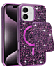 Magnetic Diamond Dual Layer Protection Case with Magnetic Card Slot- PURPLE for iPhone 17 (Only Ground Shipping)