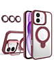 Magnetic Clear Case with 2 Kickstand & Camera Lens - WINE RED for iPhone 17 (Only Ground Shipping)