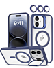 Thin Magnetic Clear Case with Camera Stand & Camera Cover - DARK BLUE for iPhone 17 (Only Ground Shipping)
