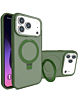 Carbon Wireless Charging Case with Ring Stand - GREEN for iPhone 17 Pro (Only Ground Shipping)