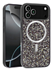 Wireless Charging Bling Diamond Crystal Case - BLACK & SILVER for iPhone 17 Pro (Only Ground Shipping)