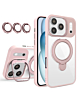 Magnetic Clear Case with 2 Kickstand & Camera Lens - PINK for iPhone 17 Pro Max (Only Ground Shipping)