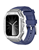 Sports Rugged Band with Metal Cover for iWatch (44mm / 45mm) - BLUE & SILVER(Only Ground Shipping)