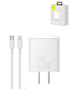 Baseus Compact Quick Charger USB A+C with Superior Series USB C-L Charging Cable (20W) (3ft) (MOON WHITE) (Only Ground Shipping)