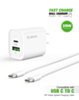Esoulk USB C+A PD/QC Wall Adapter with USB C-C Cable (5ft) (20W) (WHITE) (Only Ground Shipping)