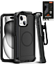 xBase by PowerPeak - Boulder Heavy-Duty MagSafe Co-Molded Rugged Protective Case withBelt Clip Holster - (BLACK) for iPhone 15 (Only Ground Shipping)