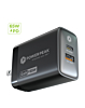 PowerPeak Triple Port GAN Charger with USB C-C Cable - (BLACK) (6 ft) (65W) (Only Ground Shipping)