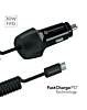 PowerPeak ECONOMY PD Coiled Car Charger with USB-C Cable (30W) (4ft) (BLACK) (Only Ground Shipping)