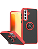 Galaxy A37  Hard PC Rear / Soft TPU Colorful Border Case with I-ring Holder -RED (Only Ground Shipping)