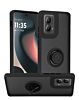 Moto Edge 5G (2024) Hard PC Rear / Soft TPU Colorful Border Case with I-ring Holder - BLACK (Only Ground Shipping)