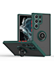 Galaxy S24 Ultra Hard PC Rear / Soft TPU Colorful Border Case with I - ring Holder - DARK GREEN (Only Ground Shipping)