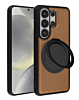 Slim Leather Case with Wireless Charging Kickstand - BROWN for Galaxy S26 Ultra (Only Ground Shipping)