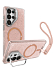 Glitter MagSafe Phone Case with Wrist Strap - PINK for Galaxy S26 Ultra (Only Ground Shipping)