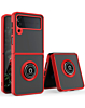 Galaxy Z Flip 3 Hard PC Rear / Soft TPU Colorful Border Case with I - ring Holder -RED (Only Ground Shipping)
