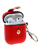 AirPods 1/2 Hard Leather Case with Metal Hook - RED (Only Ground Shipping)