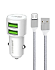 LDNIO C309 3.6A Dual USB-A Car Charger with USB A-M Cable (WHITE) (3ft) (18W) (Only Ground Shipping)