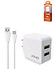 LDNIO A2201 Dual USB-A Wall Charger (5V/3.4A) with USB A-M Cable (3ft) (17W) (Only Ground Shipping)